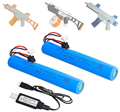 BTEDZSW 2 Pack 7.4V 2000mAh Battery Splatter Ball Gun Battery Pack Accessories for SRB1200 400 400-SUB Airsoft or Water-Gun Toy with USB Charging Cable SM2P XH-3 Plug