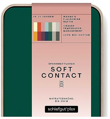 schlafgut Soft Contact Spannbettlaken bis 100x200cm, Green Deep aus 100% Biobaumwolle wärmend