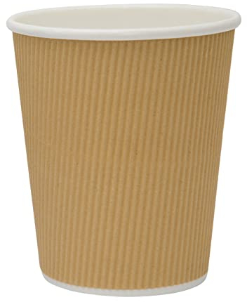 GoCoPack Ripple Paper Coffee Cups: Pack of 50-8oz(227ml), 10oz(284ml), 12oz(340ml), or 16oz(450ml) - White, Black or Brown/Kraft Ripple Paper Cups (8oz (227ml), Brown-Kraft)