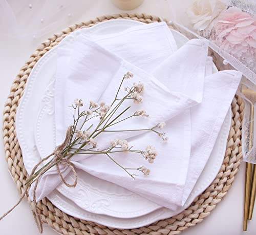 Servietten aus Stoff, 6 Stück, 100 % natürliche, weiche Baumwolle, waschbare Servietten, Servietten mit gesäumten Kanten, ideal für Hochzeiten, dekorativ, Dinnerpartys, Familienalltag, 40x40 cm, weiß