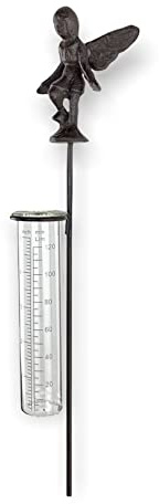 Crispe home & garden Regenmesser - Elfe - dekorativ und robust - Höhe 84 cm - Niederschlagsmengenmesser aus Glas und Gusseisen - Wetterstation - wetterfest für den Garten