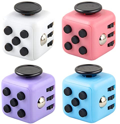 Yeefunjoy 4 Stück Anti-Stress Würfel Spielzeug, Anti-Estrees Würfel mit 6 Seiten Funktion,für Kinder und Erwachsene Stressaubbau bei Nervösität（Weiß, Rosa, Lila, Blau）
