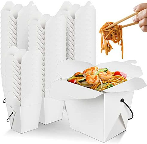 Worldity Lot de 50 boîtes chinoises à emporter de 946 ml - Anti-graisse pour repas chauds - Contenants chinois jetables et recyclables avec poignée - Boîtes alimentaires à emporter pour restaurant
