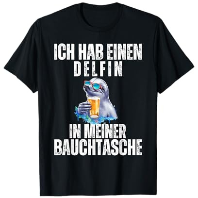 Lustige Bier und Trinksprüche Malle Shop - Delfin in meiner Bauchtasche - Party Sommer T-Shirt Schwarz Klein EU M