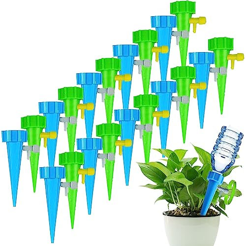 20 Stück Automatisch Bewässerung Set mit Langsam Entriegelbarem Steuerventil, Pflanzen Bewässerungssystem mit Einstellbar Bewässerungssystem Zimmerpflanzen Garten, für Topfpflanzen und Urlaub (A)