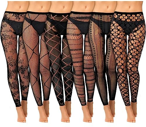 HICARER 6 Paia Calze a Rete senza Punta a Vita Alta Leggings Collant a Rete senza Piede per Donna Halloween Costume, Nero