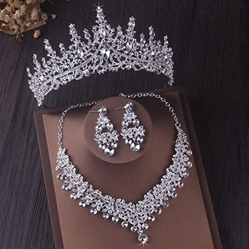 RWRAPS Diamant Tiara Barock Kristall Brautschmuck Sets für Frauen Mode Tiaras Ohrringe Halsketten Set Hochzeit Krone Halskette Dubai Schmuck Sets