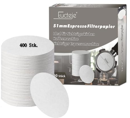 Eucteje 400 filtros de papel de filtro de café espresso, filtro de repuesto, filtro de café, redondo, blanco, papel para cestas portafiltros, cafetera, portafiltros para cafeteras (51 mm)