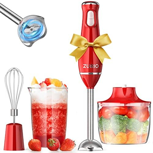 ZURIO Batidora de Mano, 4 en 1 Batidora 800W, Multifuncional con Batidor de Huevos, Vaso Medidor, Picadora, Cuchilla de Acero Inoxidable, sin BPA para Batidos, Sopas, Comida para Bebés
