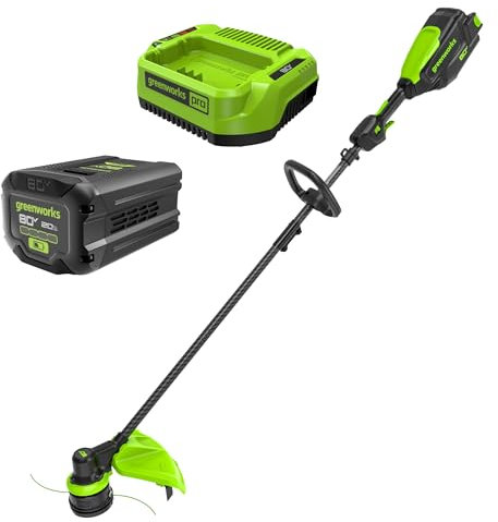 Greenworks - Recortadora de Cuerda inalámbrica sin escobillas de 80 V y 16 Pulgadas (Fibra de Carbono), batería de 2.0 Ah y Cargador Incluido