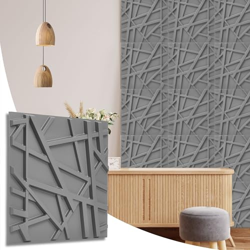 NOVECRAFTO Geometric Effect 3D Wall Panels - 20 Sheets Covering 5 sqm | 53.82 sqf Interior Cladding Panels Set | 3D Wall Tiles Geometric Line Design in Matt Grey - Each Panel Size 19.6 x 19.6