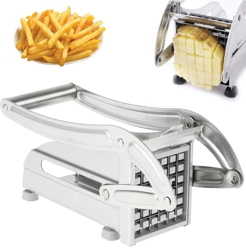 French Fry Cutter, Stainless Steel Potato Chipper Chip Cutter with Non- Slip Base and 36/64 Holes Spare Blades for Home Kitchen Vegetables Cutting Potatos, Carrots, Cucumbers