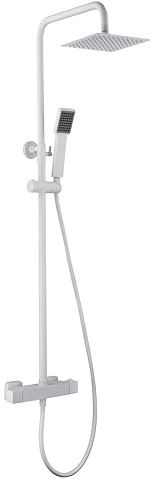 Mice BTAR025/BL Duschstange-Set, Thermostat, Duschsäule für warmes und kaltes Wasser, Mattweiß