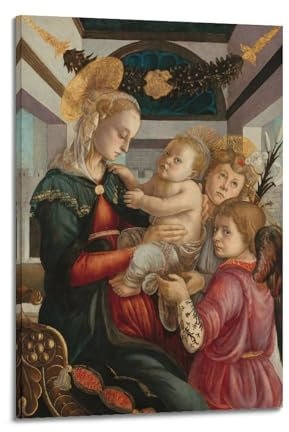 ADovz Sandro Botticelli Artworks Poster Madonna und Kind mit zwei Engeln, Kunstdruck auf Leinwand, Geschenk, Dekoration, 40 x 60 cm