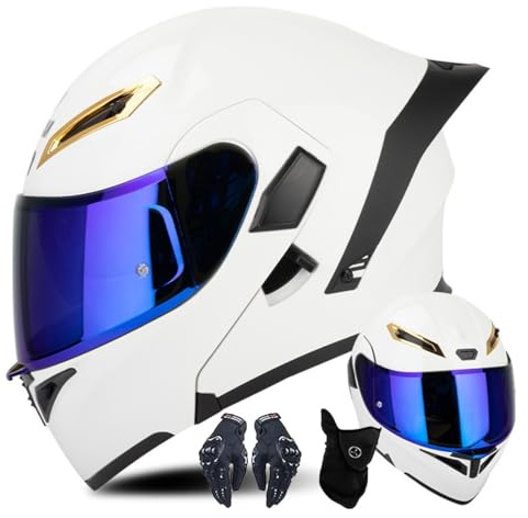 Modularer Motorradhelm Mit Handschuhen Und Gesichtsschutz, Flip Up Helm Erwachsener Motorradhelm Mit Doppelvisier, ECE-geprüfter Helm Für Männer Und Frauen