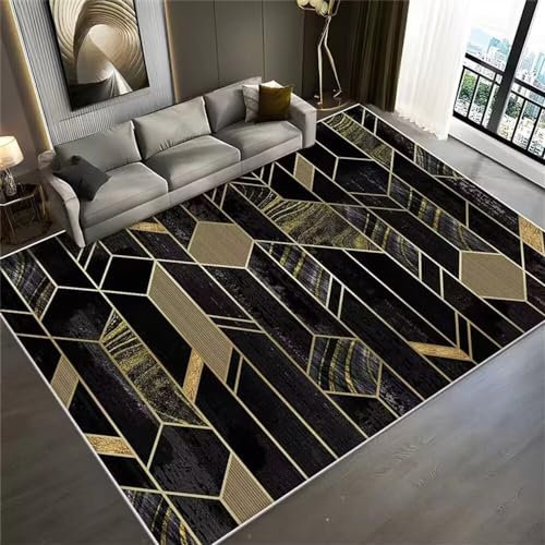 RUGMRZ Decoration Bedroom Flickenteppich Waschbar Schwarzes und gelbes geometrisches Design Dicke Linie Dekoration Schlafzimmer Teppich langlebig Teppich 80X150CM