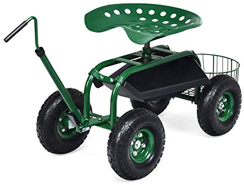 RELAX4LIFE Rollsitz mit Ablage Korb, Gartensitz mit Ausziehbarem Griff 4 Rädern, Gartenrollsitz Fahrbar & 360 ° Drehbar & Höhenverstellbar, Arbeitssitz bis 150kg Belastbar, für Gartenarbeit