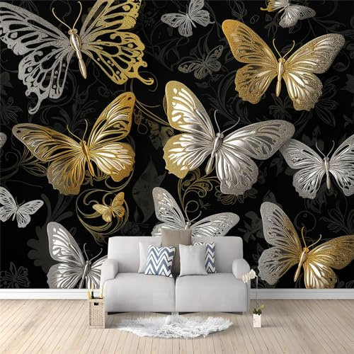 Carta da parati Carta da parati fotografica Decorazione Farfalla D'oro E D'argento TNT Premium Stampa artistica Poster Design Moderno 300 x 210 cm Fotomurale per Soggiorno Camera da letto