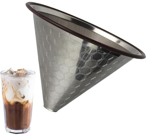 Oldmoom Verser sur le filtre à café, filtre à café en acier inoxydable - Filtres à café réutilisables cône de café en acier inoxydable maille fine | Cafetière goutte-à-goutte à filtre conique en métal