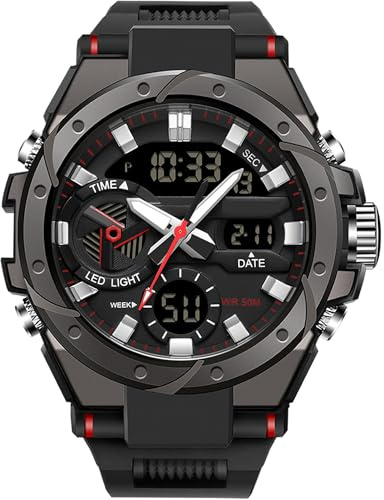 findtime Militär Uhr Herren Analog Digitaluhr mit Doppelzeit Anzeig Datum Kalender LED Stoppuhr Elektronische Taktische Outdoor Armbanduhren
