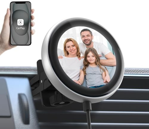 OTTOCAST Carplay sans Fil Clip Adaptateur, avec Affichage Electronique Peut Afficher des Images D'horloge Couvertures D'albums de Musique Compatibles avec iPhone iOS 10+ et des Voitures avec CarPlay