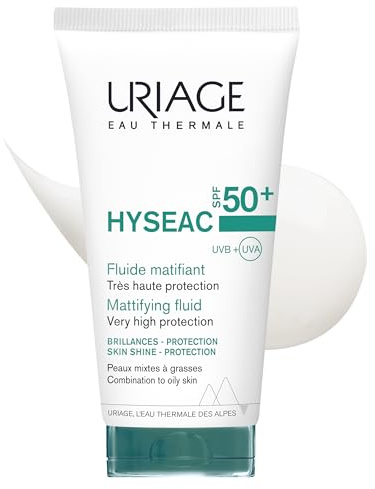 Uriage Hyseac Fluide Matifiant SPF50+ - Absorbe l'Excès de Sébum, Matifie et Hydrate - Protège des Rayons UVA/UVB pour Prévenir l'Effet Rebond - Léger et non Collant - Peaux Mixtes à Grasses - 50ml