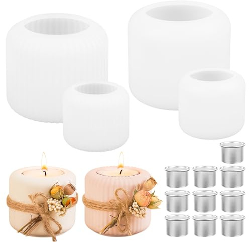 4 stampi in silicone per portacandele, con 10 portacandele in metallo, stampi per colata, stampi in silicone per colata, stampi in silicone per candele a stelo, per decorazioni quotidiane e festive