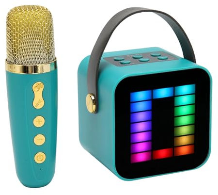 Yunseity Handheld Karaoke Speaker Machine, 5.3 Mini Karaoke Machine Set RGB Pickup Light with Mic for Home (Green)
