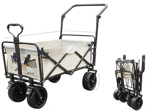 Chariot de jardin pliable robuste avec 4 roues - Chariot de plage utilitaire pour jardinage et activités de plein air
