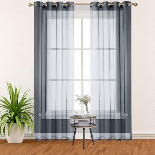 BORDEAG Tende da Esterno,Trasparenti Tenda da Esterno con Occhielli,2 Pezzi Tende per Esterni Impermeabile,L134XH210cm, Tenda Esterno per Padiglione,Soggiorno,Terrazza, Balcone, Sole (Grigio)
