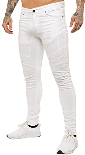 989Zé ENZO Jeans Strappato Uomo Pantaloni Stretch Skinny Fit Denim Elastico Casual EZ365 Bianco 34W / 34L