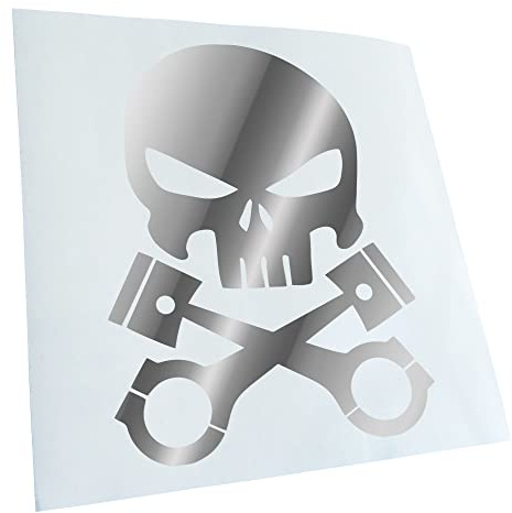 Kiwistar - Autoaufkleber - Chrom - 14x11cm Kolben Skull Schädel Aufkleber für Auto, Laptop, Fahrrad, LKW, Motorrad mehrfarbig JDM Decal Racing