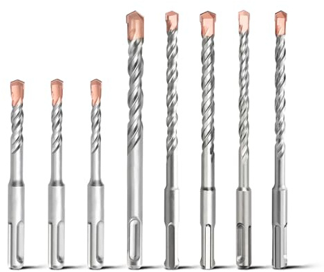 hsawbit 8-Piece SDS Plus Drill Bits (5mm-12mm) | SDS Masonry Drill Bit Hammer Drill Bit for Concrete, Brick, Cement, Stone and Masonry