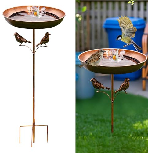Vogeltränke Vogelbad Stehend, Metall Futter Schale Wasserstelle Stehend für Draußen, Vogelbad Garten für Wildvögel, Wassertränke für Vögel, Vogeltränke Groß Frostsicher Winterfest Vogeltränke (A)