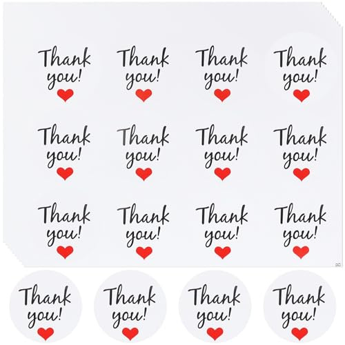 120 Pcs Thank You Stickers, 3.8 cm Self-Adhesive White and Heart Thank You Labels for Small Business Packaging, Envelopes and Greeting Cards