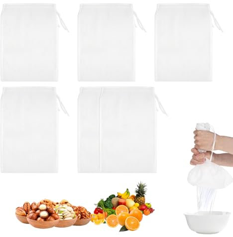LINTRA Garza Alimentare per Filtrare, Nylon Garza Alimentare, 6 Pezzi 30 X 20 Cm Sacchetti per Latte di noci con Coulisse, 100 Mesh e 120 Mesh, per Filtrare Polveri, Latte di Soia, Succhi di Frutta
