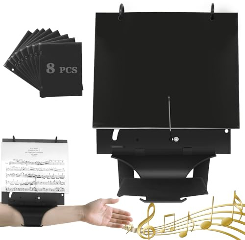 WINDIHOUES Flute Lyre, Flip Folder Marching Band, Clarinet Lyre with Adjustable Strap, Includes 8 Pcs Double-Sided Flip Folio Pages for Flute, Piccolo, Trumpet, Oboe and Brass Instruments