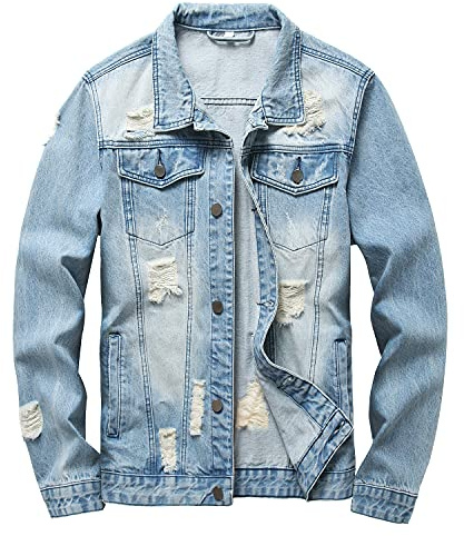 RANMCC Jean Jacket for Men Slim Fit Ripped Denim Jacket Coat (5XL, Light Blue2071-9)