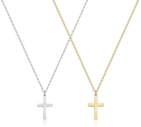 Chain with Cross 2 PCS,Cross Necklace Men for Boys & Girls Silver Golden Cross Necklace Hypoallergenic Cross Chain for Birthdays，Christmas,Easter,Thanksgiving,Silver+Gold,Small Size