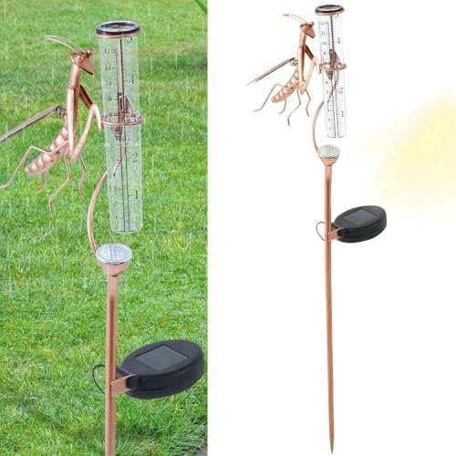 Gatphy Pluviomètre Exterieur Jardin Solar Lumière avec Piquet 61 cm en métal pluviometre Verre pour Jardin - Numérique pour Jardin pelouse Décoratif