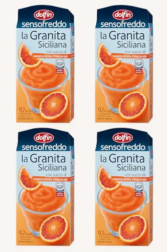 4X Sensofreddo La Granita Siciliana Gusto Arancia Rossa Di Sicilia Pronto da Gelare, Senza Glutine (Gluten Free) 200ml