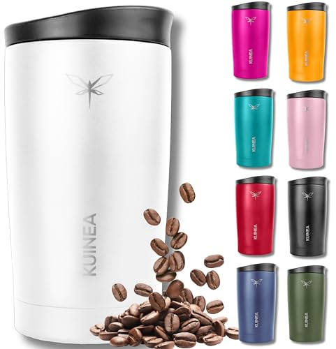 KUINEA Kaffeebecher To Go 350 ml – Edelstahl-Thermobecher, 100% auslaufsicher, bis zu 6 Stunden warm, BPA-frei – Weiß