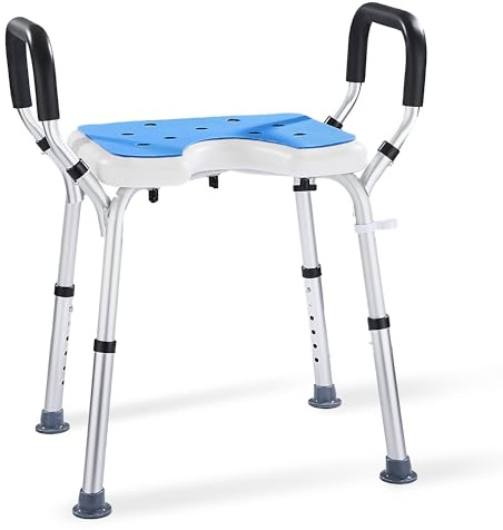 Modundry Tabouret de Douche en U avec Accoudoirs Hauteur Réglable, Siège de Douche Antidérapant Charge 150 kg Chaise de Salle de Bain Aluminium, Aide à la Douche pour Personnes Âgées Femmes Enceintes