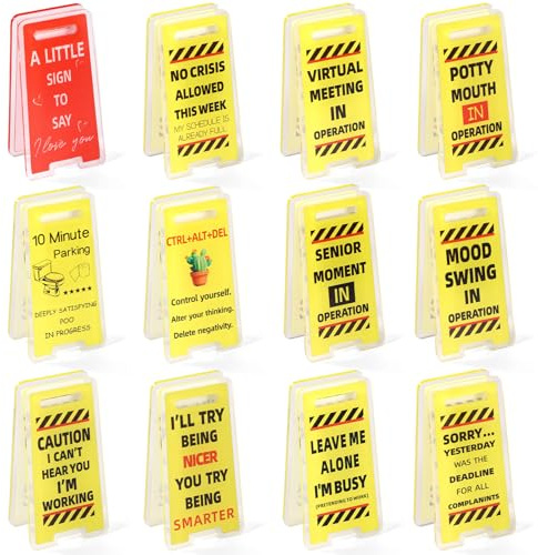 12pz Cartello Scrivania Divertente, 3x5,5cm Cartelli Scrivania Umorismo per Articoli Ufficio Mini Porta-Note per Ufficio Uomini Donne Colleghi