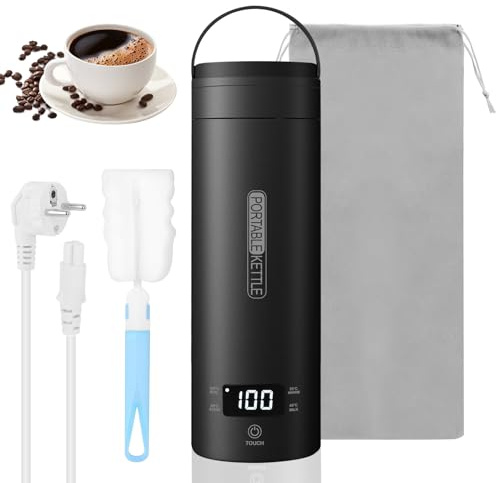 Elektrischer Reisewasserkocher Klein 500ml, Mini Wasserkocher Tragbar 316 Edelstahl Doppelschicht, Temperatureinstellung, Schnellkoch, Automatische Abschaltung, Für Tee, Kaffee, Camping, Büro, Hotel