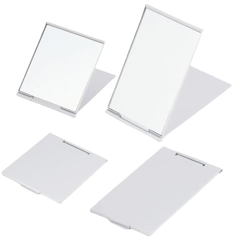 Lunpoem 4 PCS Specchio Portatile Pieghevole, 8,5x5cm e 7x6cm, Specchietto da Viaggio Ultra Sottile in Alluminio, Mini Specchio da Borsa per Trucco, Rasatura, Campeggio, Ufficio e Viaggi