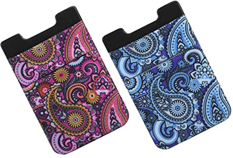 LABRIMP 2pcs Universal Smartphone Back Card Holder Wallet Set with Dual-Layer Adhesive Pouch, Slim Phone Case Back Wallet for Travel and Daily Use, Blue and Red Totem Pattern