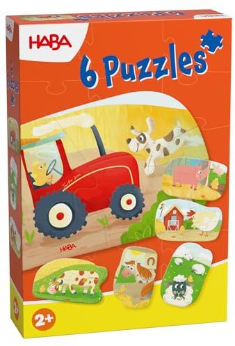 HABA 6 erste Puzzles Bauernhof – Einfache Puzzles ab 2 Jahren – Fördert Feinmotorik & Konzentration – Mit liebevollen Bauernhof-Motiven – 2012185002