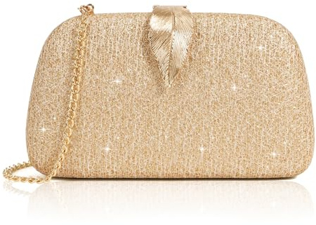 Milisente Samt Clutch Damen Abendtasche Blatt Kette Umhängetasche Hochzeit | Elegante Damen Handtasche mit Kette, kleine Größe, für Party Gala Ball Abendkleid, Crossbody(Glitzer Gold)