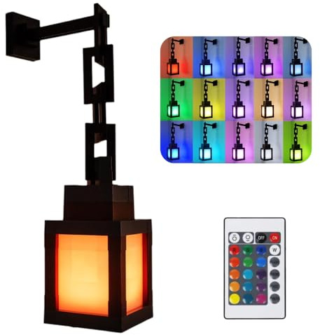 Dhqkqg LED Fackel Wandlampe, Pixelated Lantern Nachtlicht, 16 Farben Craft Fackel Lampe, Tragbare Wandlampe mit Fernbedienung & Dimmfunktion, Geschenk für Gamer (A-16 colors)